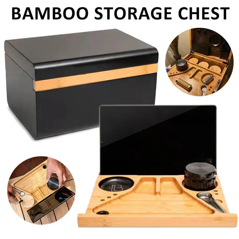 Wooden Storage Chest With Movable Tray Wood Lockable Stash Box Rolling Tray Gift - Image 4