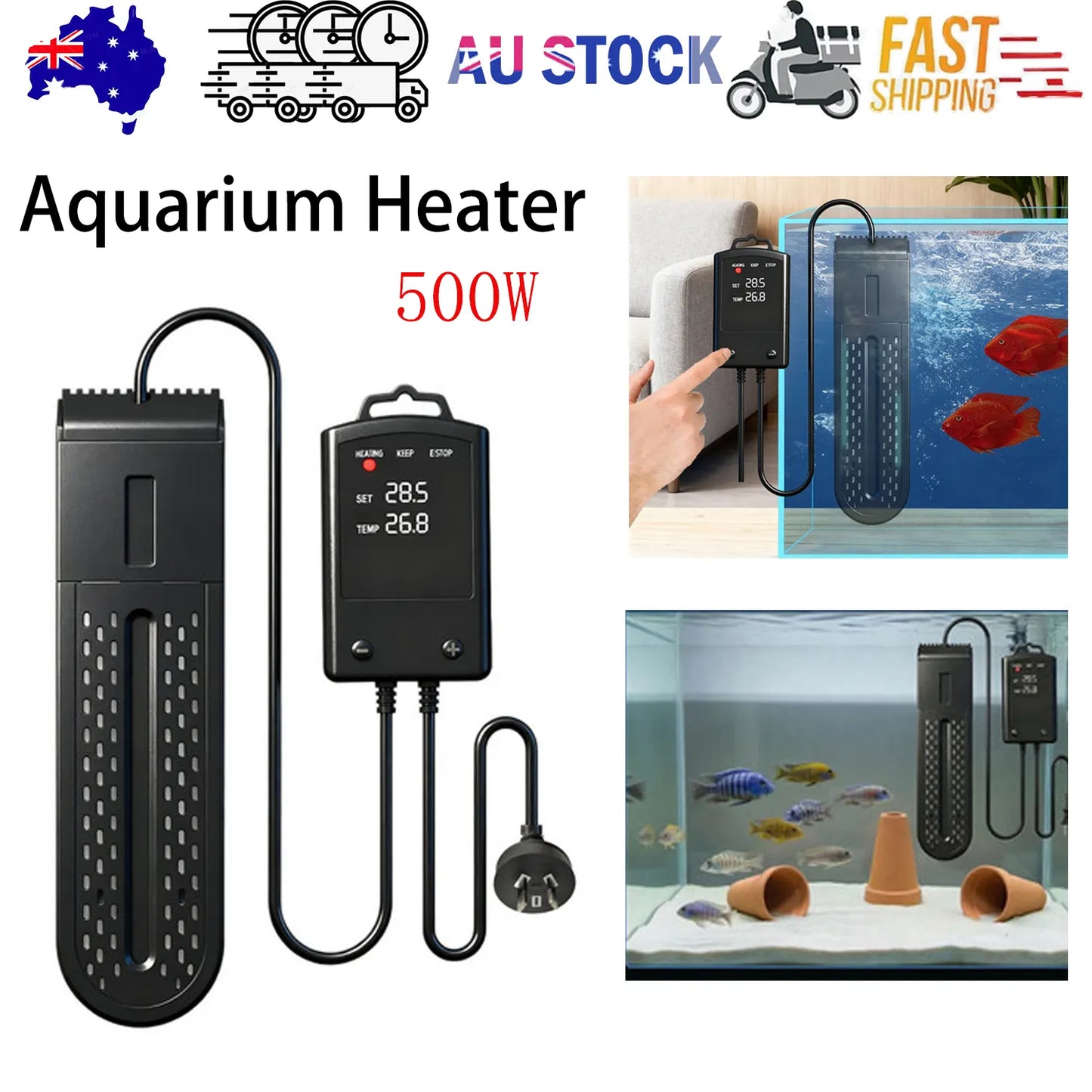 500W Submersible Aquarium Thermostat LCD Digital Display Aqua Fish Tank Water Heater