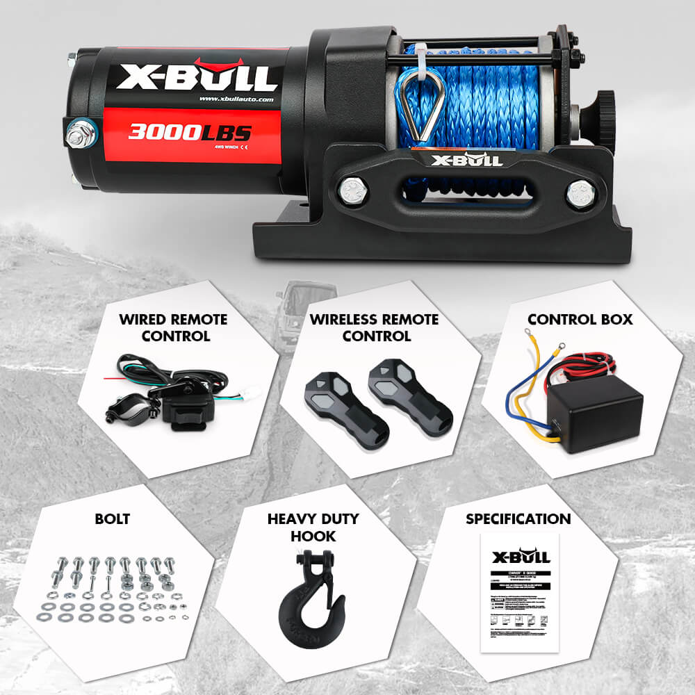 X-BULL 12V Electric Winch 3000LB ATV Winch Boat Trailer Winch Synthetic Rope - Image 2