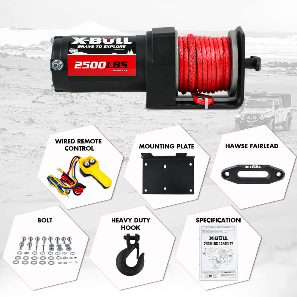 X-BULL 12V Electric Winch 2500LBS Synthetic Rope 15.2M ATV Boat Winch Trailer - Image 4