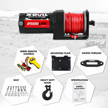 X-BULL 12V Electric Winch 2500LBS Synthetic Rope 15.2M ATV Boat Winch Trailer - Image 4