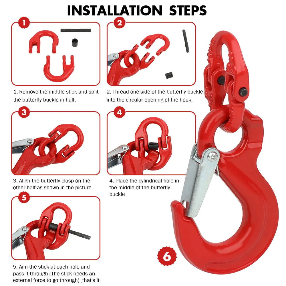 2X 6mm Hammerlock+ Eye Sling Hook Safety Chain Caravan Trailer connecting Extend - Image 4