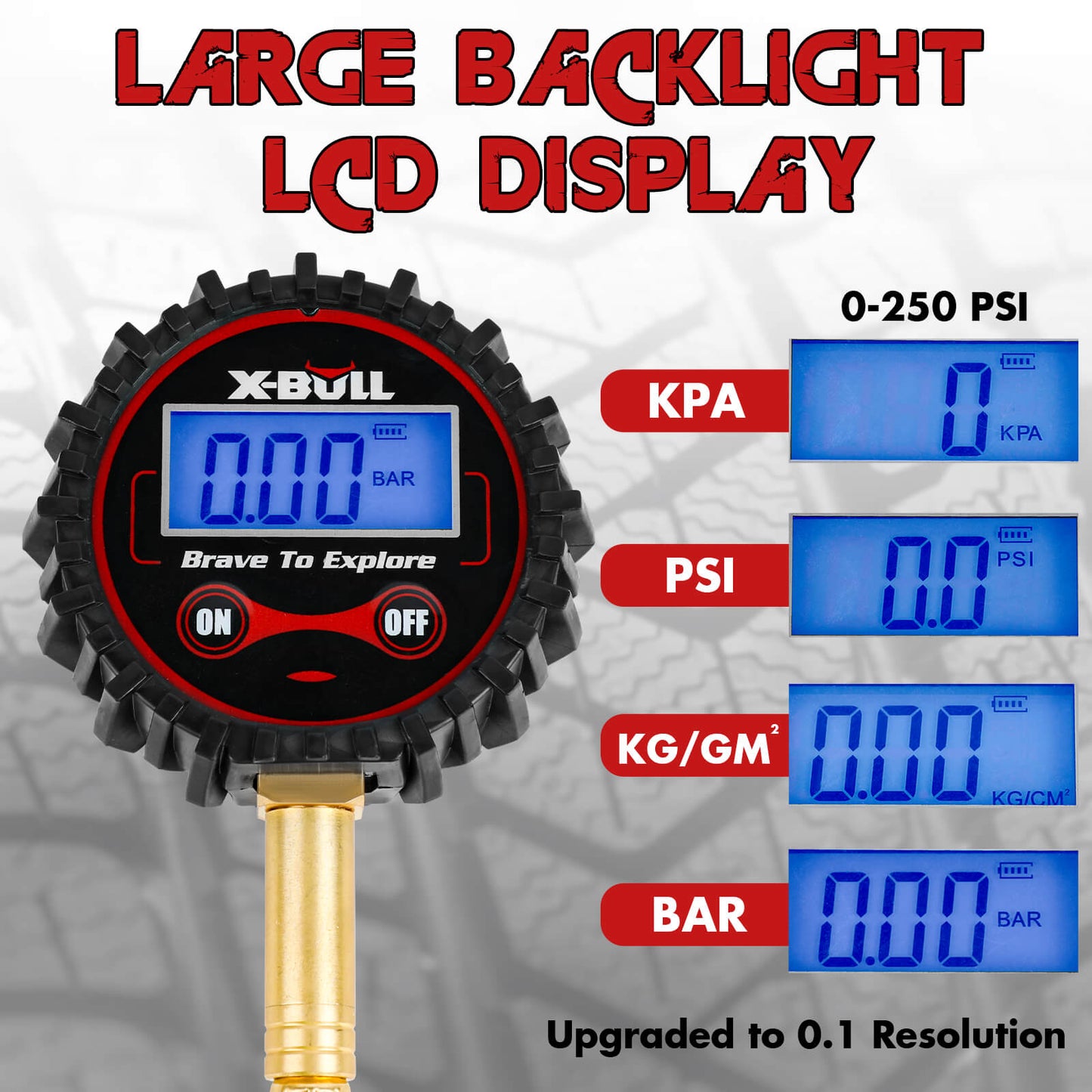 X-BULL Digital tire pressure gauge 250PSI Tyre Air Pressure Car Motorcycle LED - Image 5