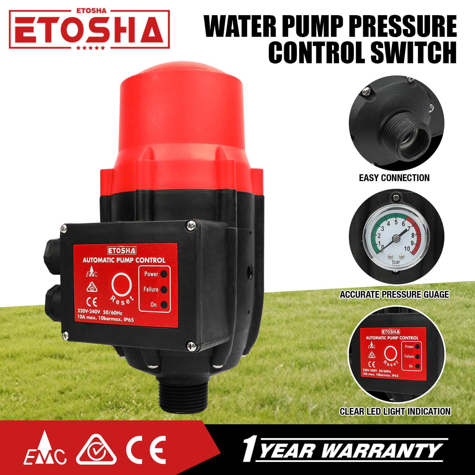 ETOSHA Water Pressure Pump Controller Auto Switch Control Electric BLACK - Image 3