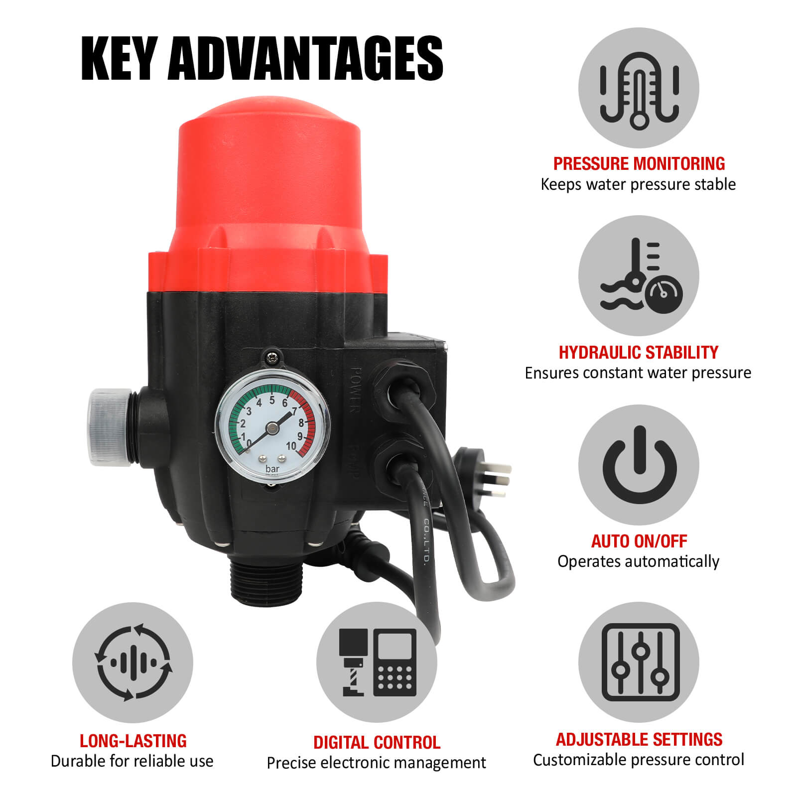 ETOSHA Water Pressure Pump Controller Auto Switch Control Electric BLACK - Image 4