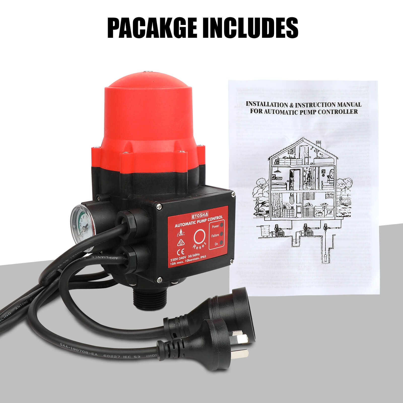 ETOSHA Water Pressure Pump Controller Auto Switch Control Electric BLACK - Image 9