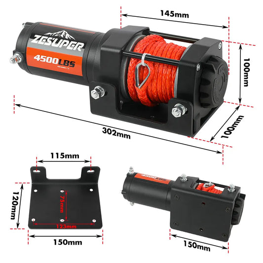4500lb Electric Winch 12V Synthetic Rope Wireless RemoteX2 Boat Winch ATV Winch Kit Boat Winch UTV 4WD Black - Image 2