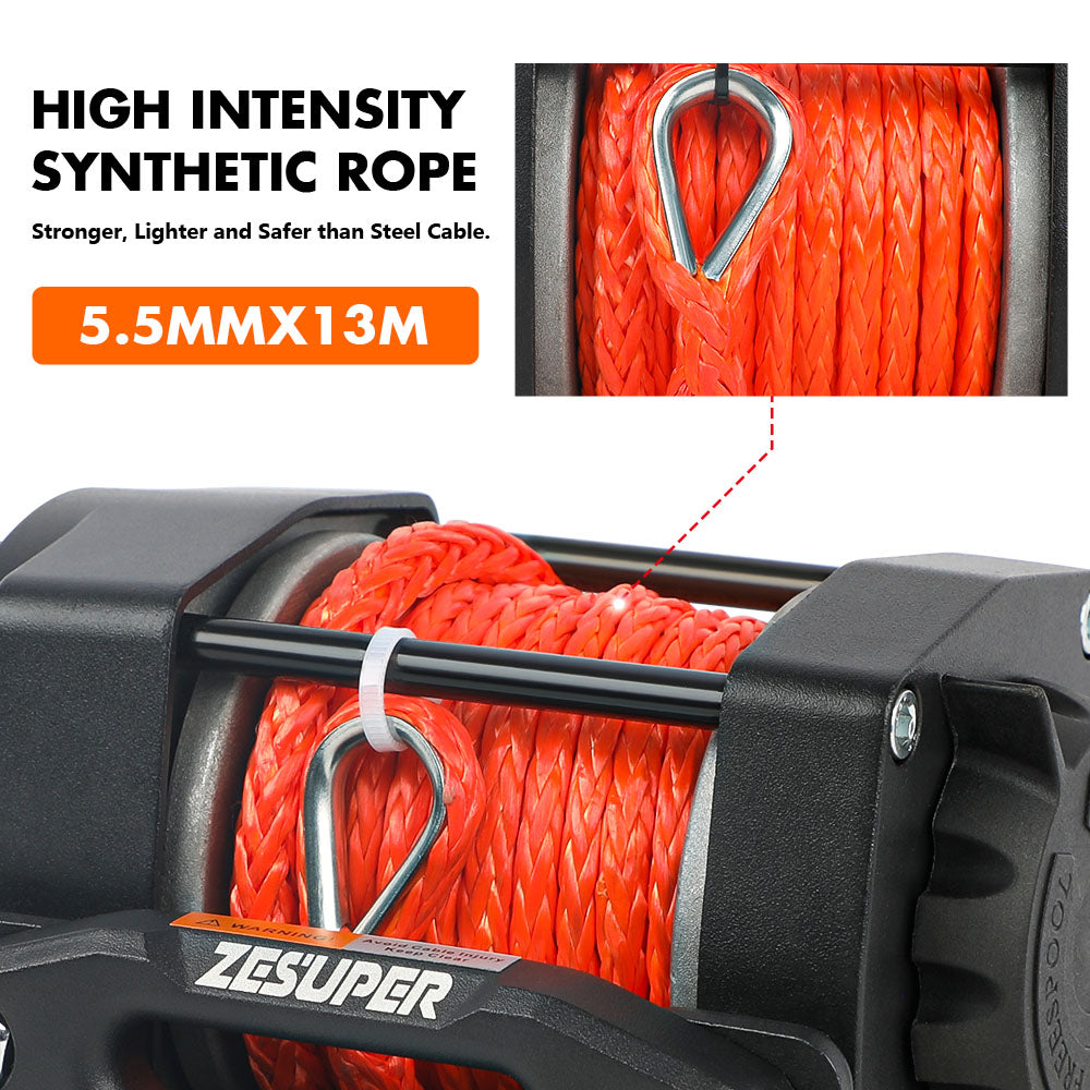 4500lb Electric Winch 12V Synthetic Rope Wireless RemoteX2 Boat Winch ATV Winch Kit Boat Winch UTV 4WD Black - Image 6