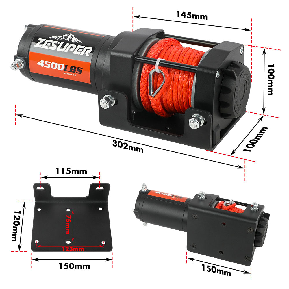 ZESUPER 4500lb Electric Winch 12V Synthetic Rope Boat Winch ATV Winch Kit Boat Winch UTV 4WD Wireless RemoteX2 Black - Image 2
