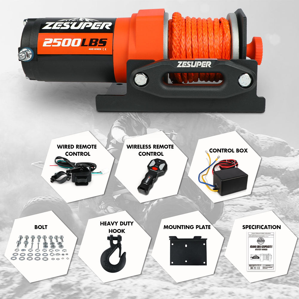 2500LBS Electric Winch Wireless Remote Synthetic Rope Wireless Remote ATV UTV BOAT - Image 2