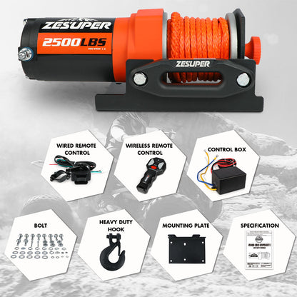 2500LBS Electric Winch Wireless Remote Synthetic Rope Wireless Remote ATV UTV BOAT - Image 2