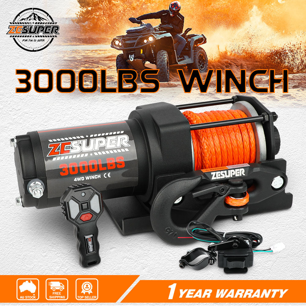 ZESUPER 12V Electric Winch 3000lbs Synthetic Rope Wireless Remote ATV UTV BOAT - Image 5