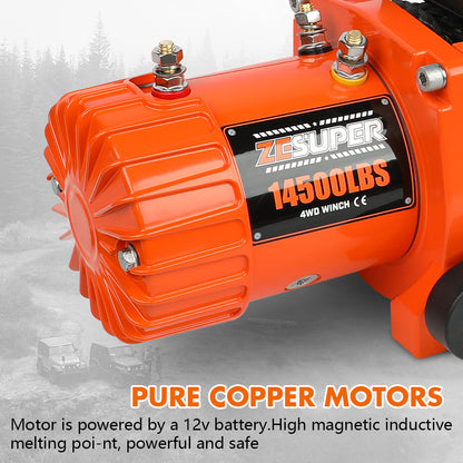 ZESUPER 12V Electric Winch 14500lbs Synthetic Rope Wireless Remote 4X4 4WD Car - Image 5