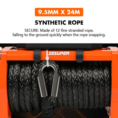 ZESUPER 12V Electric Winch 14500lbs Synthetic Rope Wireless Remote 4X4 4WD Car - Image 6