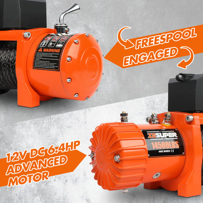 ZESUPER 14500lbs Electric Winch 12V Synthetic Rope Wireless Remote 4X4 4WD Car - Image 3