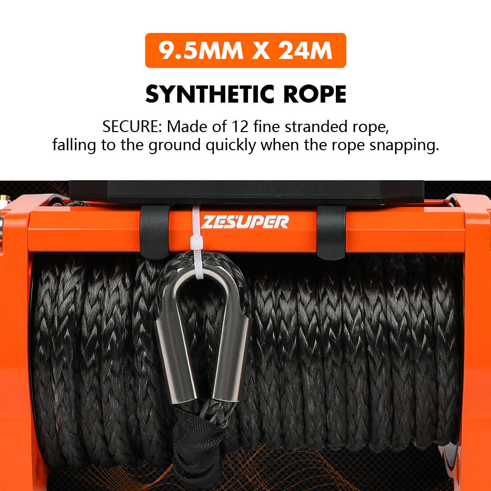 ZESUPER 14500lbs Electric Winch 12V Synthetic Rope Wireless Remote 4X4 4WD Car - Image 6