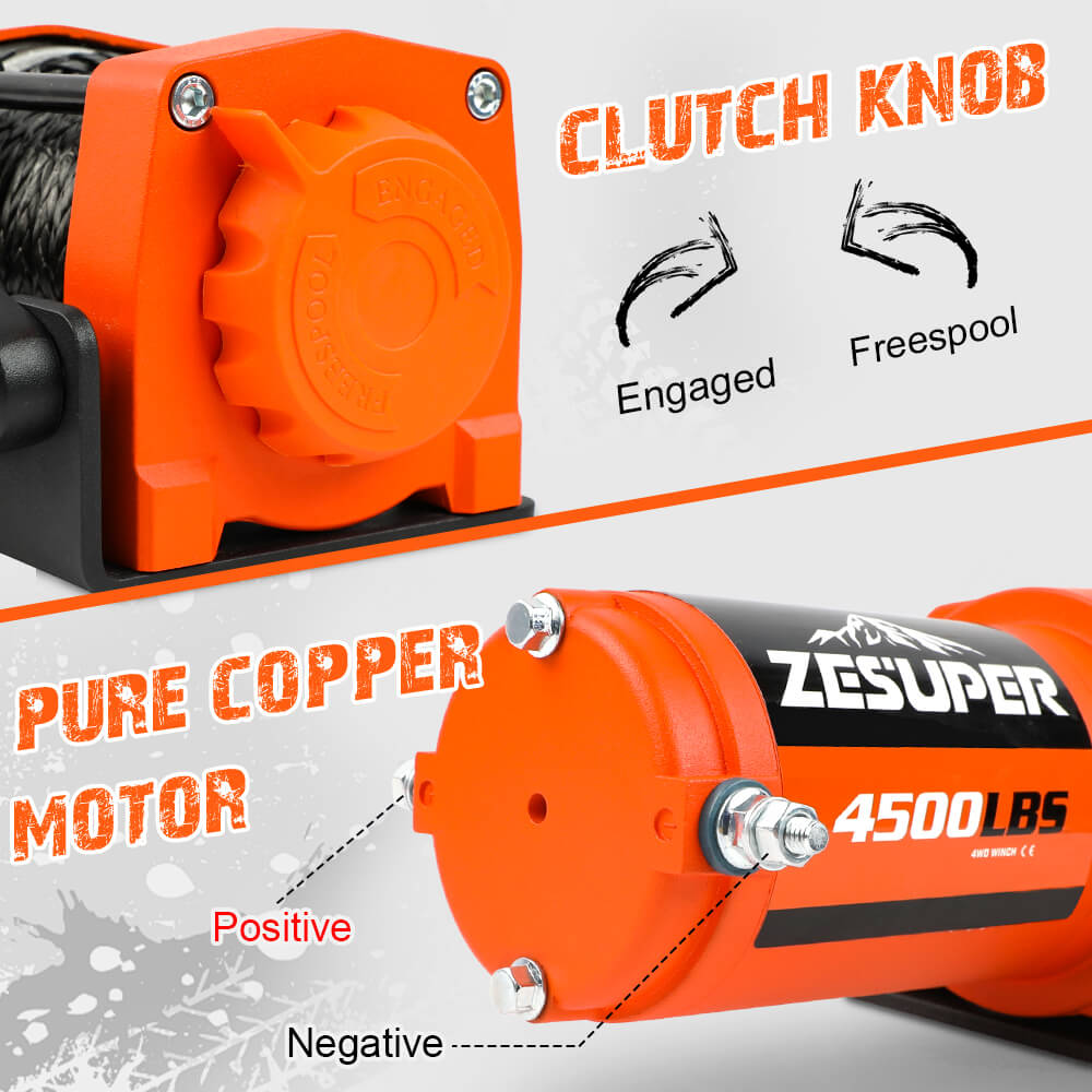 ZESUPER 4500lb Electric Winch 12V Synthetic Rope Boat Winch ATV Winch Kit Boat Winch UTV 4WD Wireless RemoteX2 Orange - Image 3