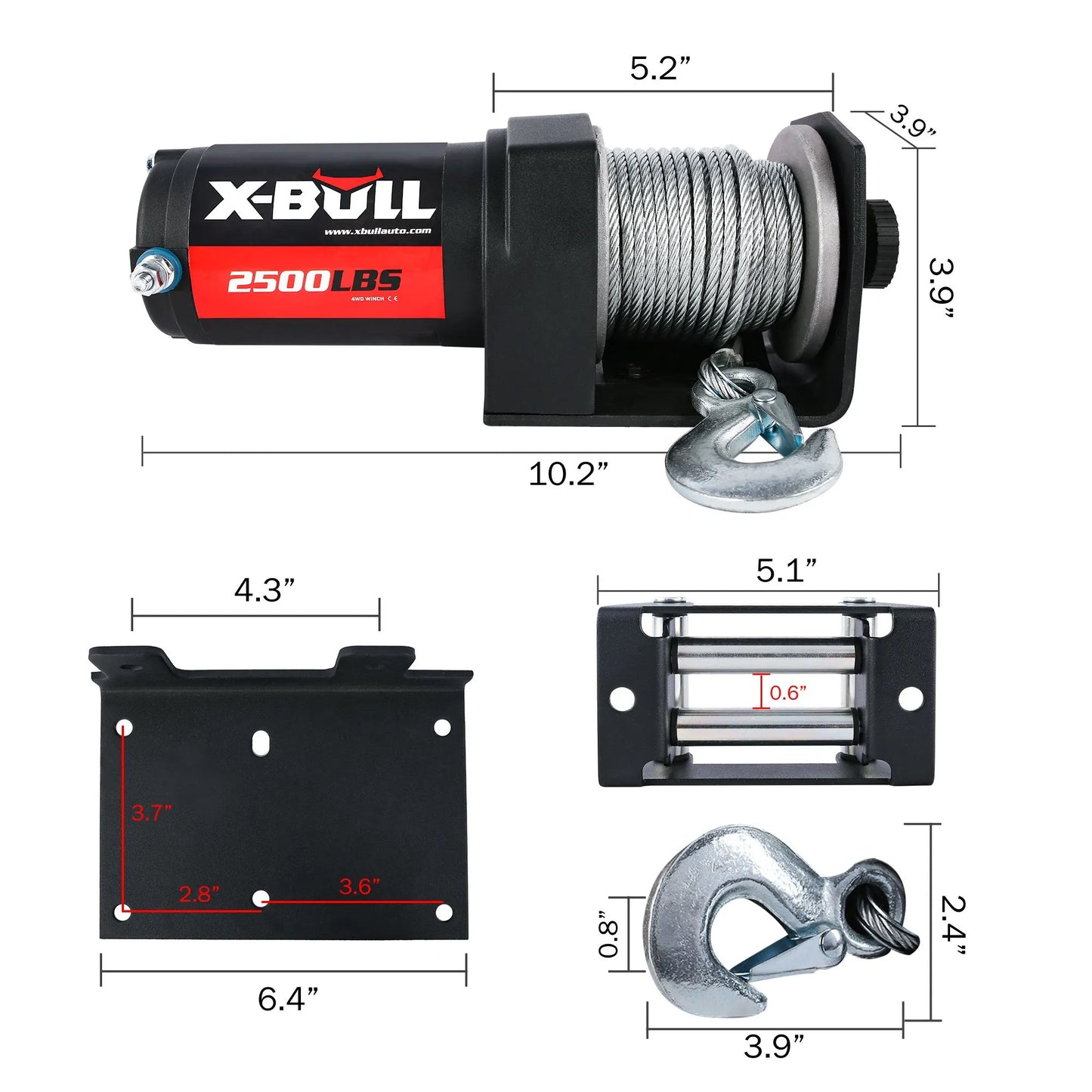 X-BULL2500LBS Electric Winch ATV UTV Boat Tow Winch ATV Winch Kit Steel cable 12V - Image 2