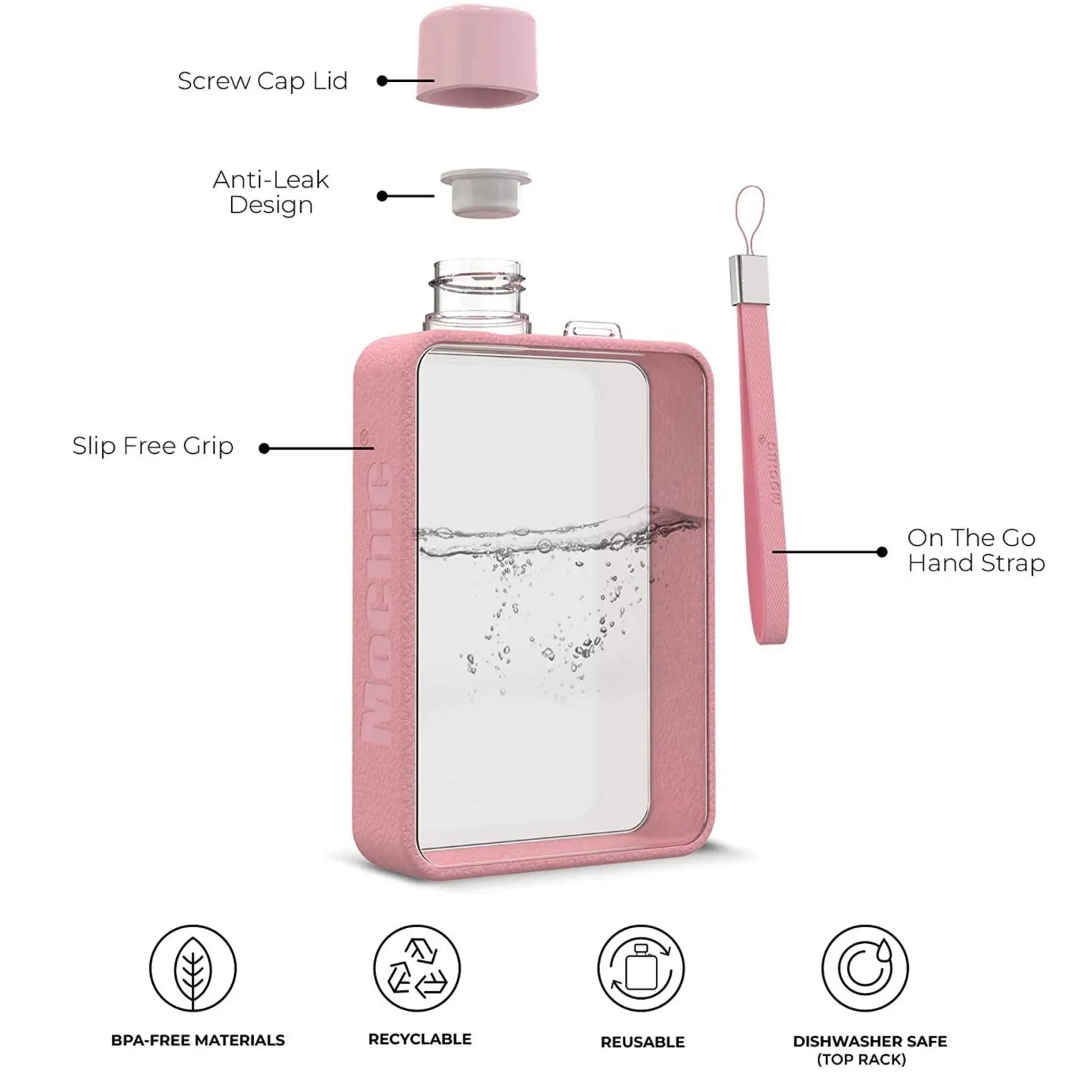 A5 Flat Water Bottle Portable Travel Mug BPA Free Water Bottle (Grey) - Image 3