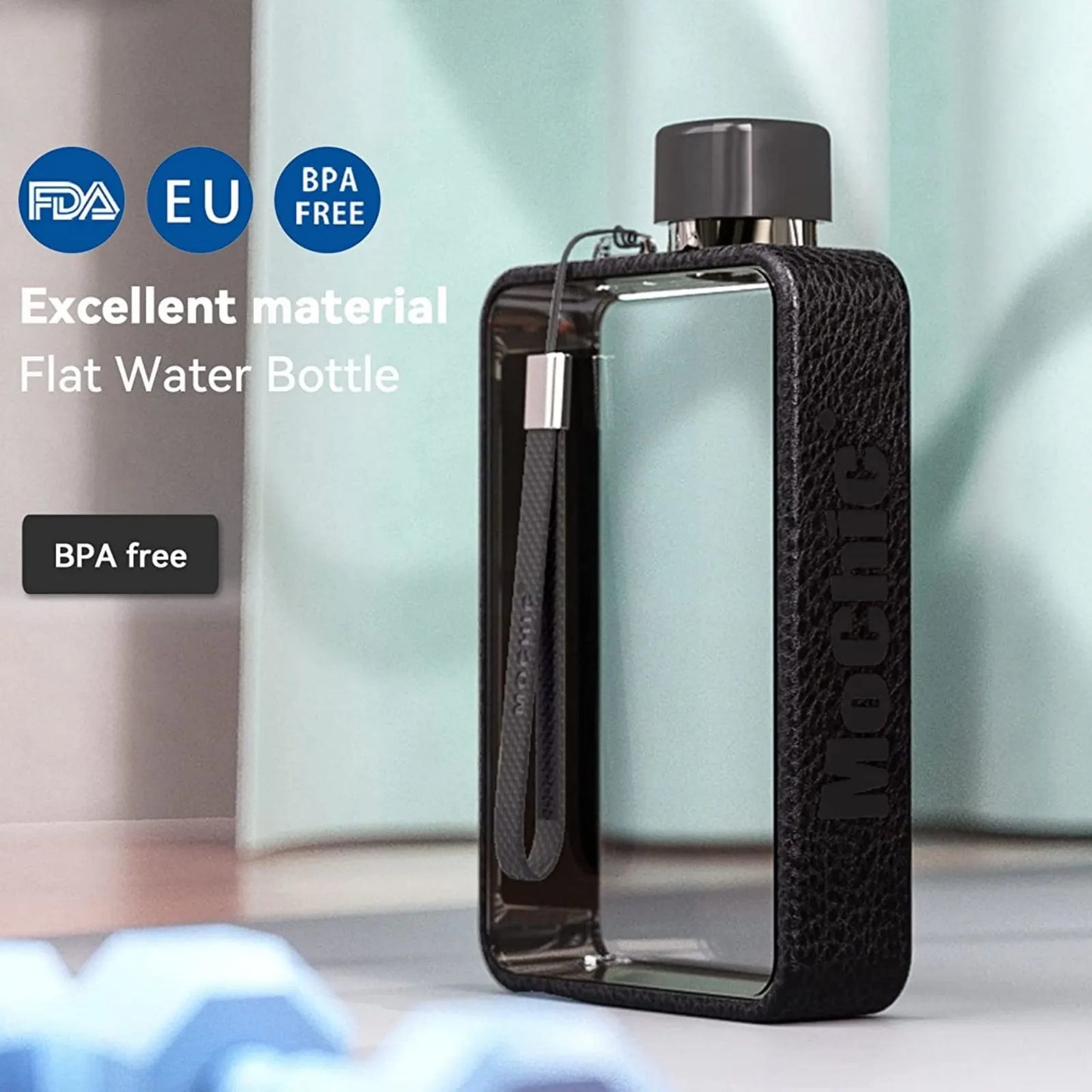 A5 Flat Water Bottle Portable Travel Mug BPA Free Water Bottle (Grey) - Image 5