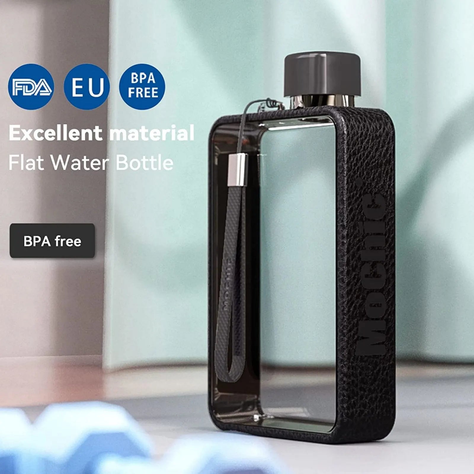 A5 Flat Water Bottle Portable Travel Mug BPA Free Water Bottle (Grey) - Image 5