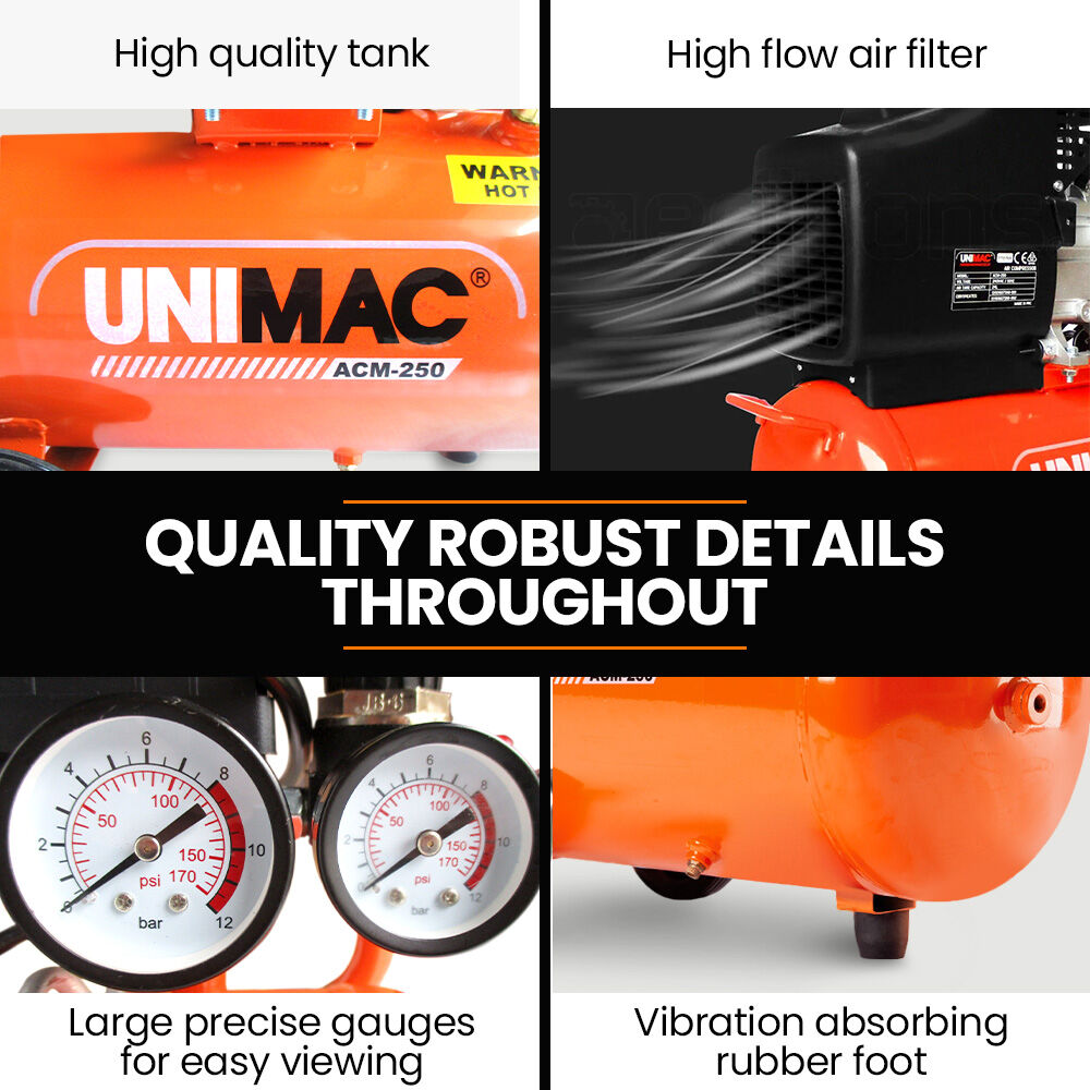 UNIMAC 24L 2.0HP Air Compressor, Direct Drive, 2 Couplers for Airtools Tyre Inflation, Portable, Electric - Image 4