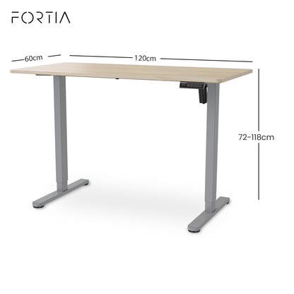 FORTIA Sit To Stand Standing Desk, 120x60cm, 72-118cm Electric Height Adjustable, Light Oak Style Desktop Silver Frame - Image 5