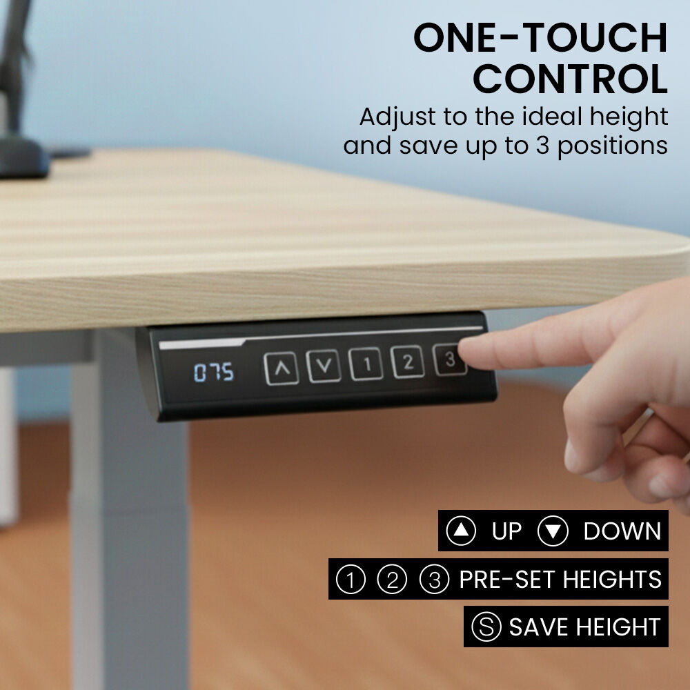 FORTIA Sit To Stand Standing Desk, 120x60cm, 72-118cm Electric Height Adjustable, Light Oak Style Desktop Silver Frame - Image 6