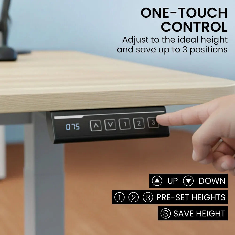 FORTIA Sit To Stand Standing Desk, 120x60cm, 72-118cm Electric Height Adjustable, Light Oak Style Desktop Silver Frame - Image 5