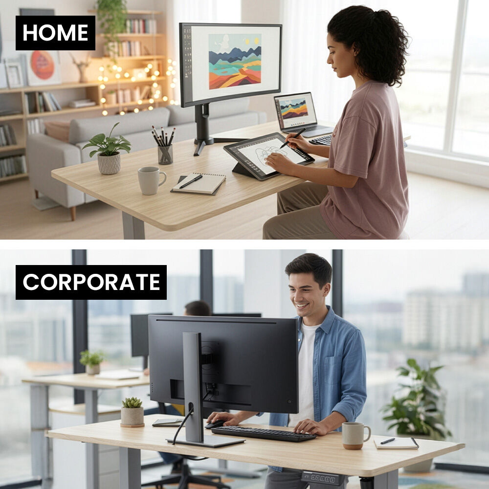 FORTIA Sit To Stand Standing Desk, 120x60cm, 72-118cm Electric Height Adjustable, Light Oak Style Desktop Silver Frame - Image 7