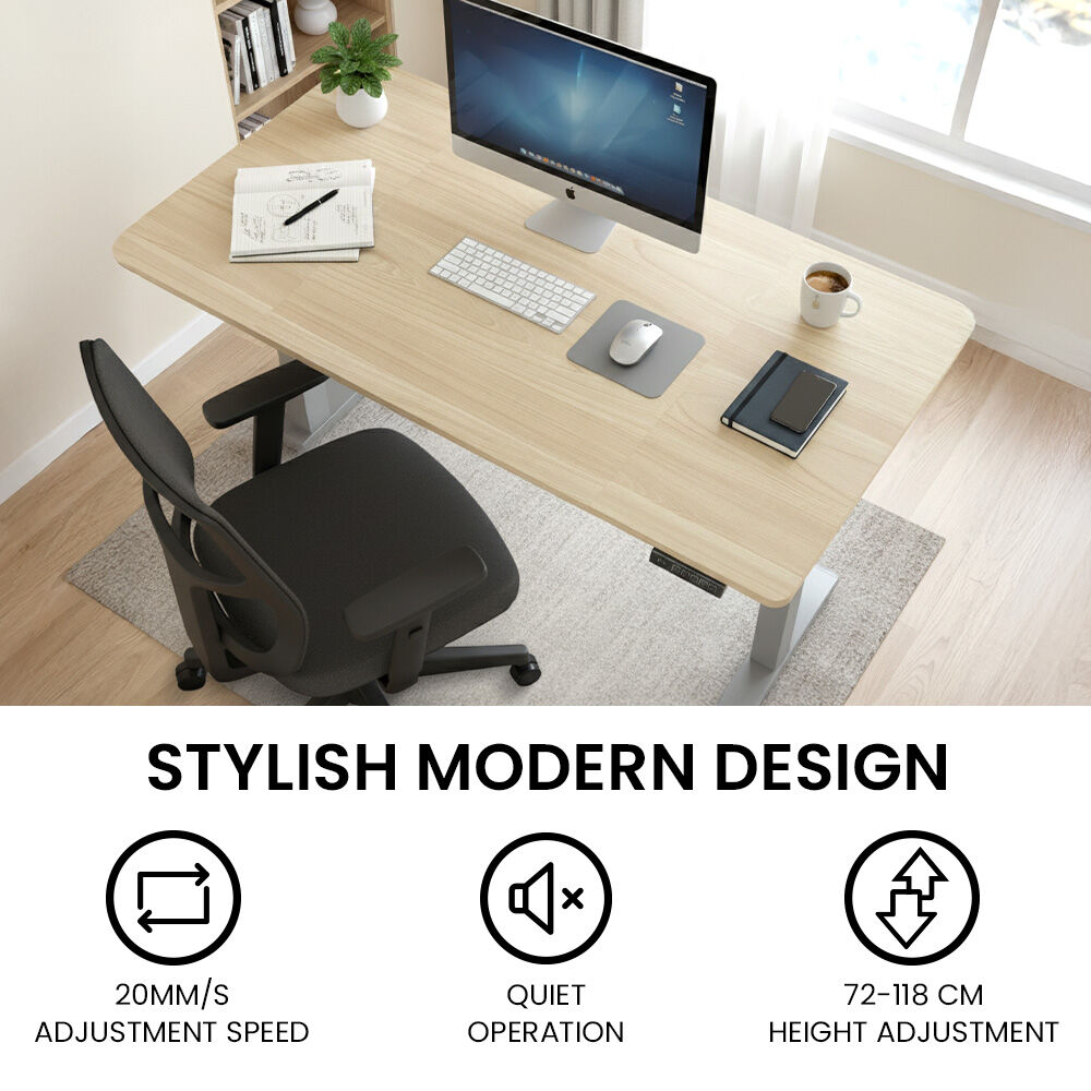 FORTIA Sit To Stand Standing Desk, 120x60cm, 72-118cm Electric Height Adjustable, Light Oak Style Desktop Silver Frame - Image 8