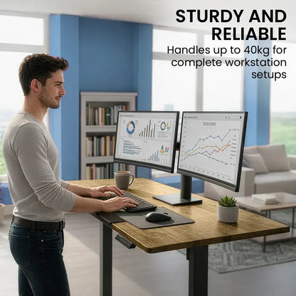 FORTIA Sit To Stand Standing Desk, 120x60cm, 72-118cm Electric Height Adjustable, Walnut Style Desktop Black Frame - Image 2