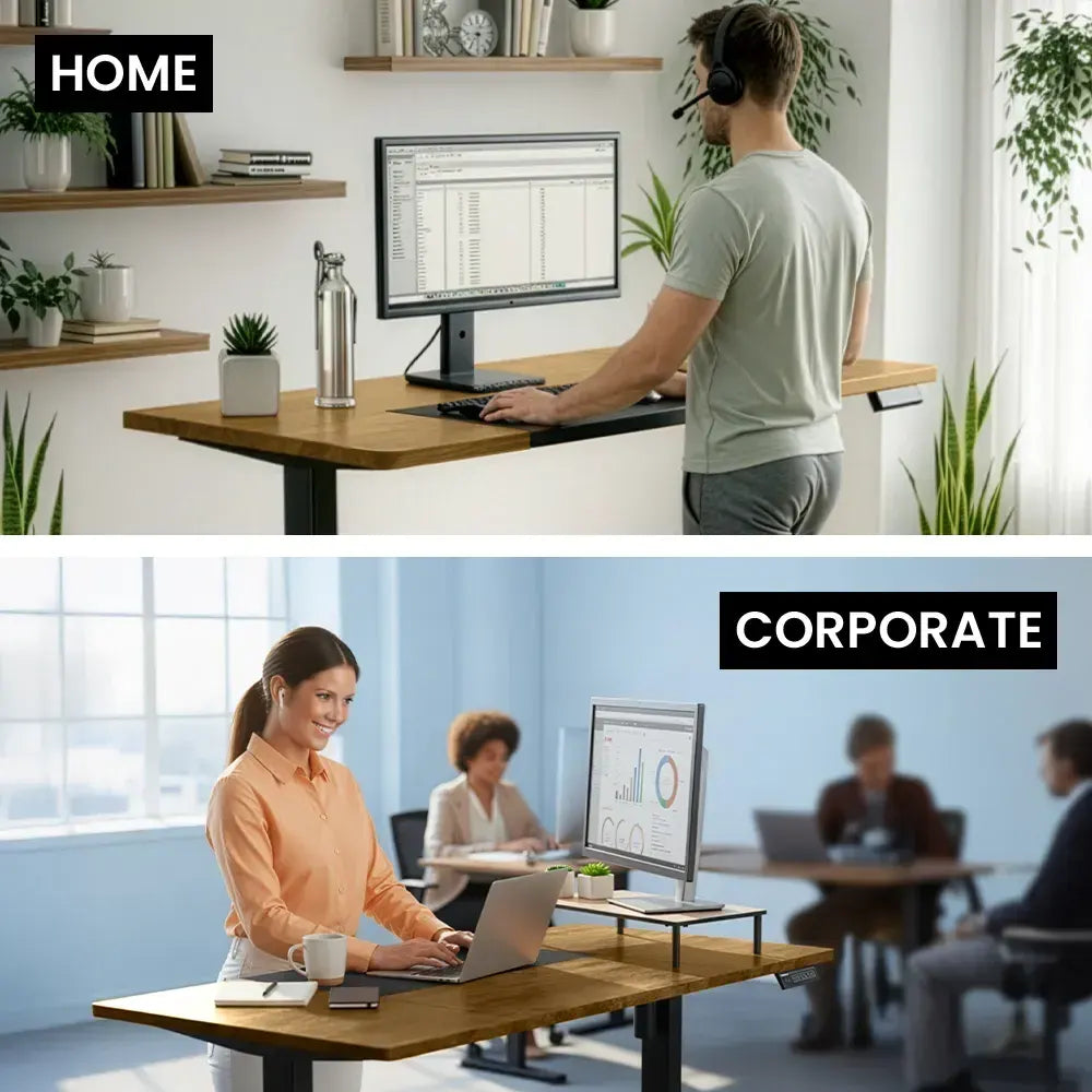 FORTIA Sit To Stand Standing Desk, 120x60cm, 72-118cm Electric Height Adjustable, Walnut Style Desktop Black Frame - Image 6