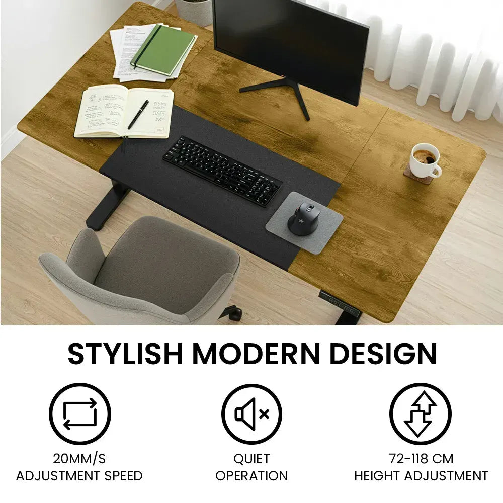 FORTIA Sit To Stand Standing Desk, 120x60cm, 72-118cm Electric Height Adjustable, Walnut Style Desktop Black Frame - Image 7