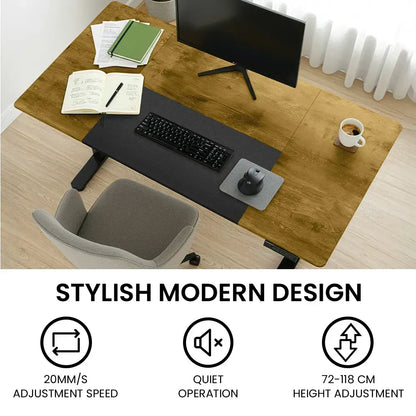 FORTIA Sit To Stand Standing Desk, 120x60cm, 72-118cm Electric Height Adjustable, Walnut Style Desktop Black Frame - Image 7