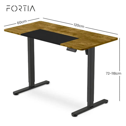 FORTIA Sit To Stand Standing Desk, 120x60cm, 72-118cm Electric Height Adjustable, Walnut Style Desktop Black Frame - Image 8