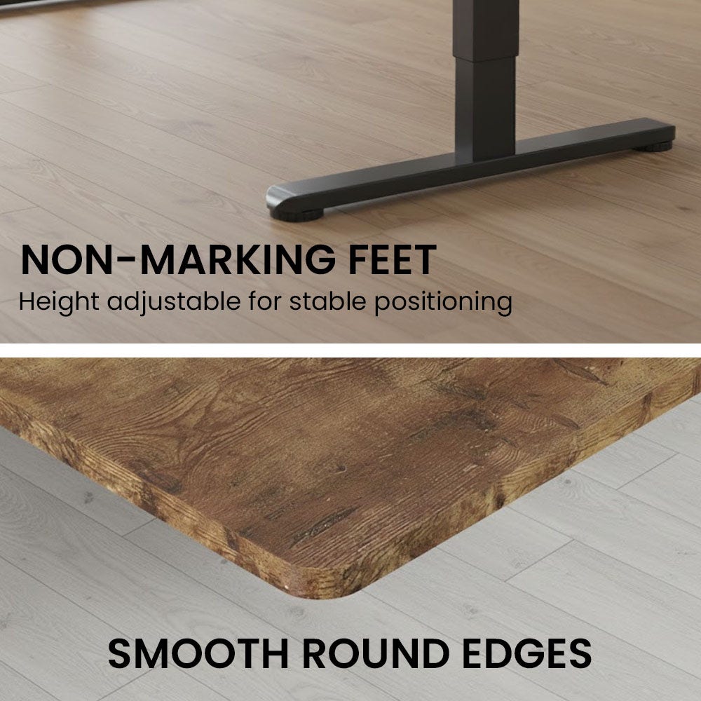 FORTIA Sit to Stand Standing Desk, 160x60cm, 72-118cm Electric Height Adjustable, Walnut Style Desktop/Black Frame - Image 4