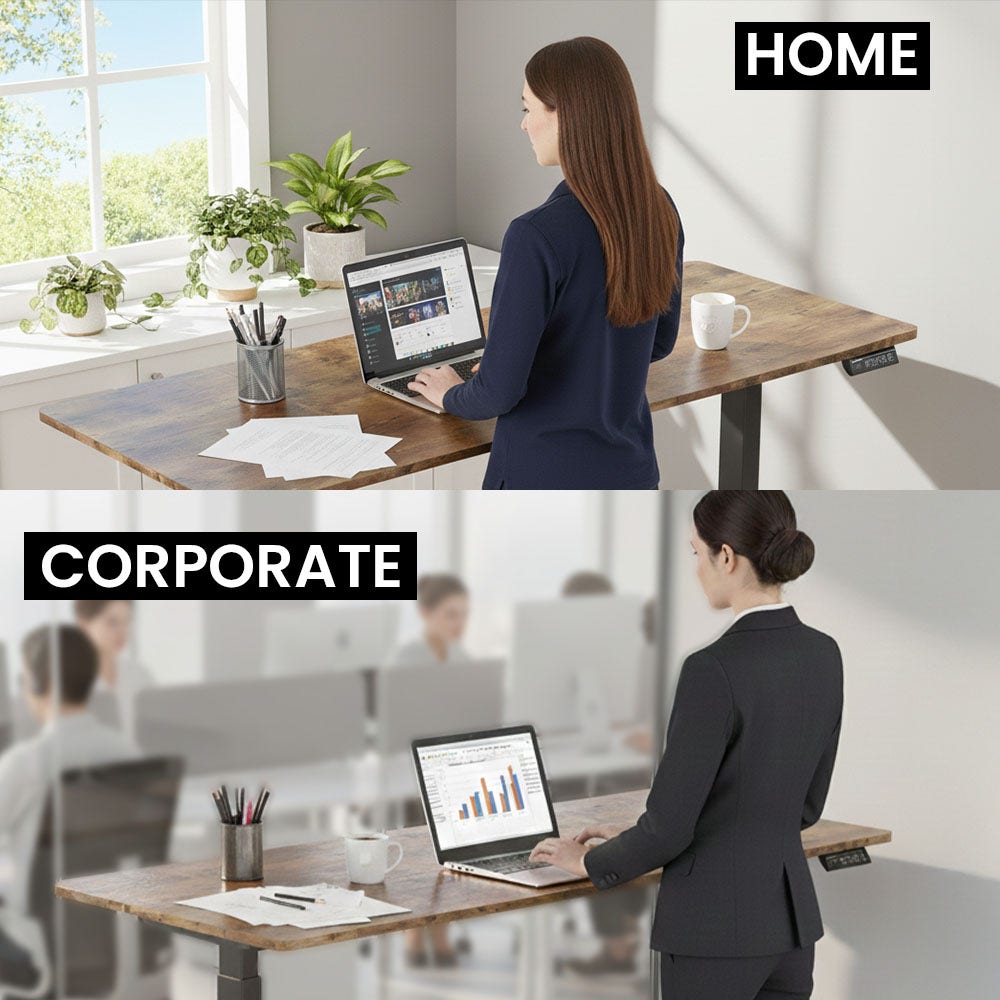FORTIA Sit to Stand Standing Desk, 160x60cm, 72-118cm Electric Height Adjustable, Walnut Style Desktop/Black Frame - Image 6