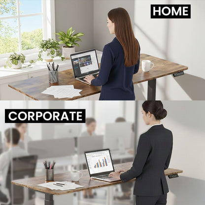 FORTIA Sit to Stand Standing Desk, 160x60cm, 72-118cm Electric Height Adjustable, Walnut Style Desktop/Black Frame - Image 6