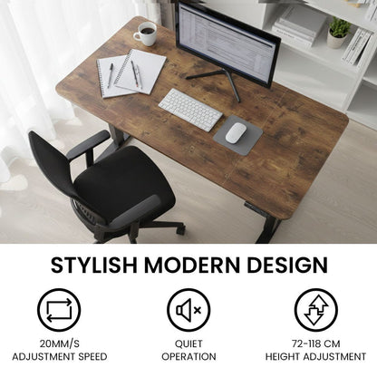 FORTIA Sit to Stand Standing Desk, 160x60cm, 72-118cm Electric Height Adjustable, Walnut Style Desktop/Black Frame - Image 7
