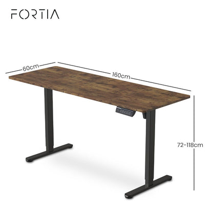 FORTIA Sit to Stand Standing Desk, 160x60cm, 72-118cm Electric Height Adjustable, Walnut Style Desktop/Black Frame - Image 8