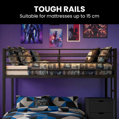 KINGSTON SLUMBER Metal Single Loft Bed And Double Underbed Frame, Multifunctional, Space Saving with Fixed Ladder, Matte Dark Grey - Image 6