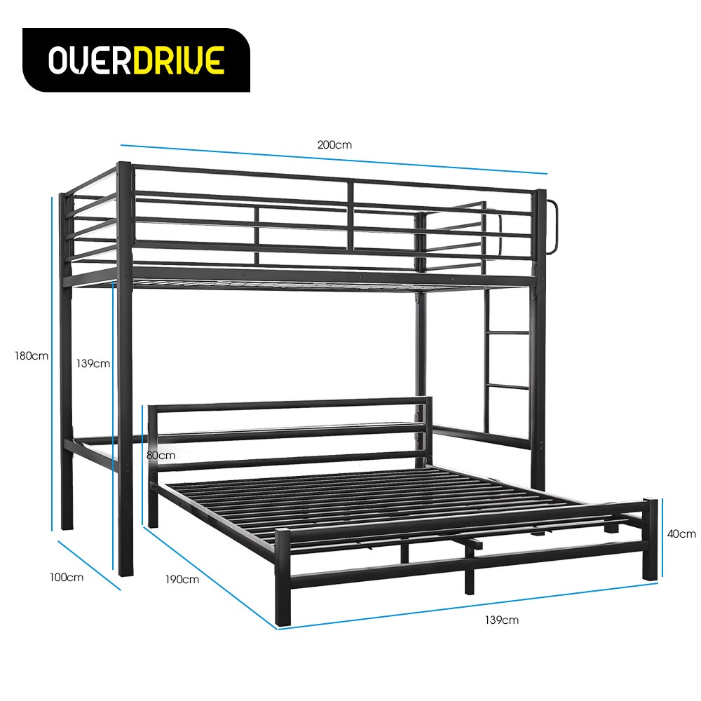 KINGSTON SLUMBER Metal Single Loft Bed And Double Underbed Frame, Multifunctional, Space Saving with Fixed Ladder, Matte Dark Grey - Image 8