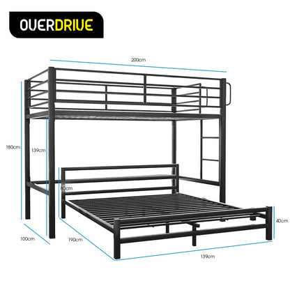 KINGSTON SLUMBER Metal Single Loft Bed And Double Underbed Frame, Multifunctional, Space Saving with Fixed Ladder, Matte Dark Grey - Image 8