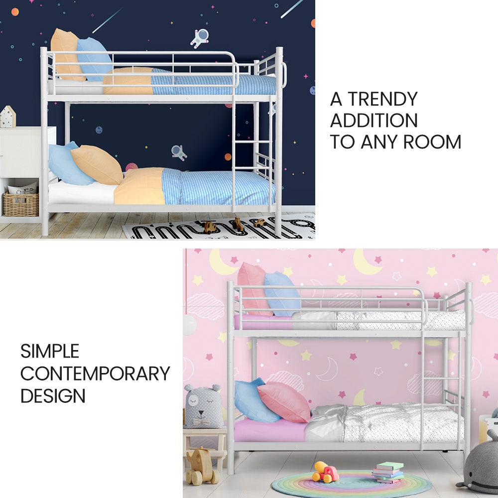 KINGSTON SLUMBER 2in1 King Single Metal Bunk Bed Frame, with Modular Design, Matte White - Image 2