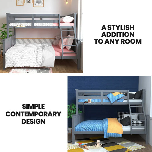 Kingston Slumber Triple Wooden Single Over Double Bunk Bed Frame for Kids, Convertible Design, Grey - Image 2