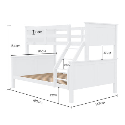 Kingston Slumber Triple Wooden Single Over Double Bunk Bed Frame for Kids, Convertible Design, White - Image 2
