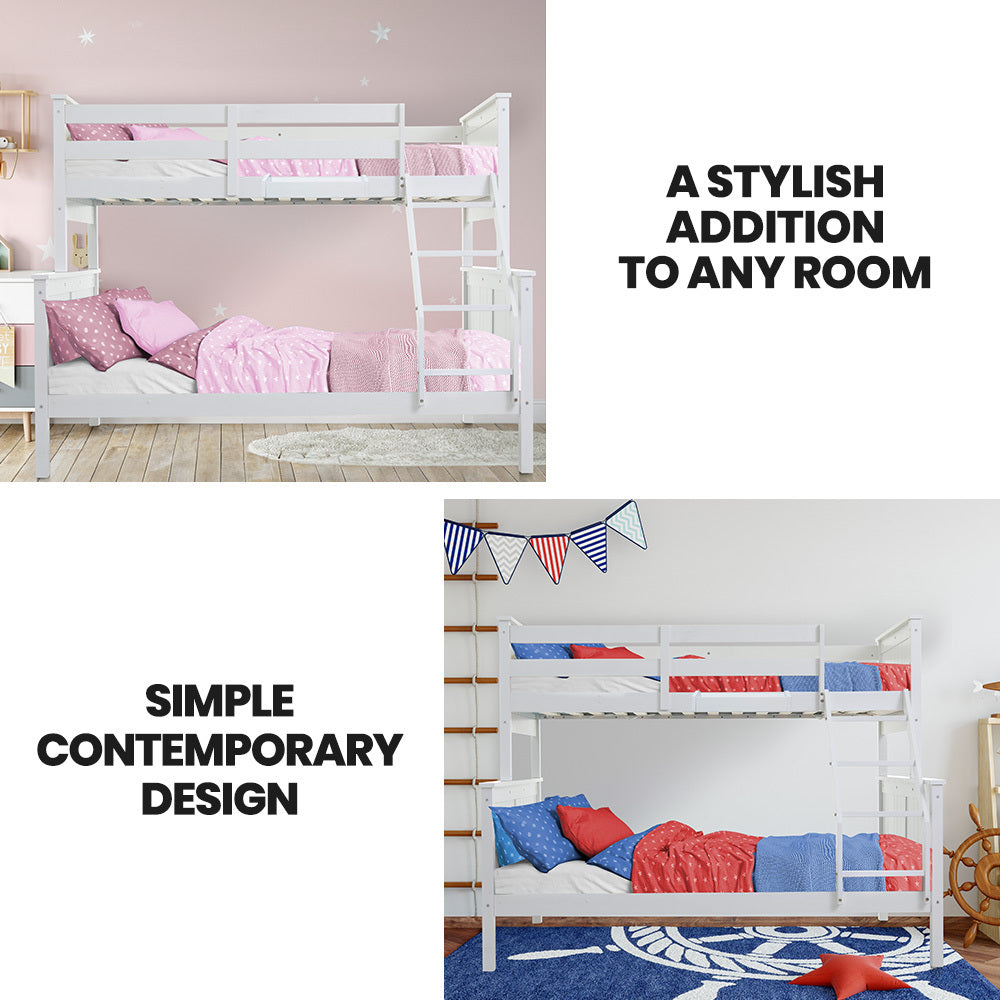 Kingston Slumber Triple Wooden Single Over Double Bunk Bed Frame for Kids, Convertible Design, White - Image 3