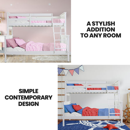 Kingston Slumber Triple Wooden Single Over Double Bunk Bed Frame for Kids, Convertible Design, White - Image 3