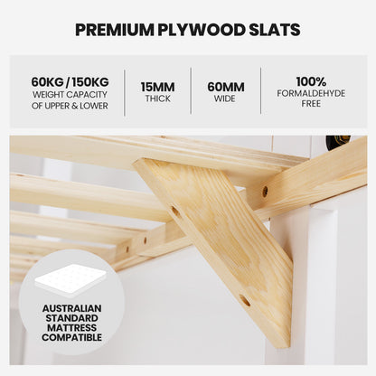 Kingston Slumber Triple Wooden Single Over Double Bunk Bed Frame for Kids, Convertible Design, White - Image 4